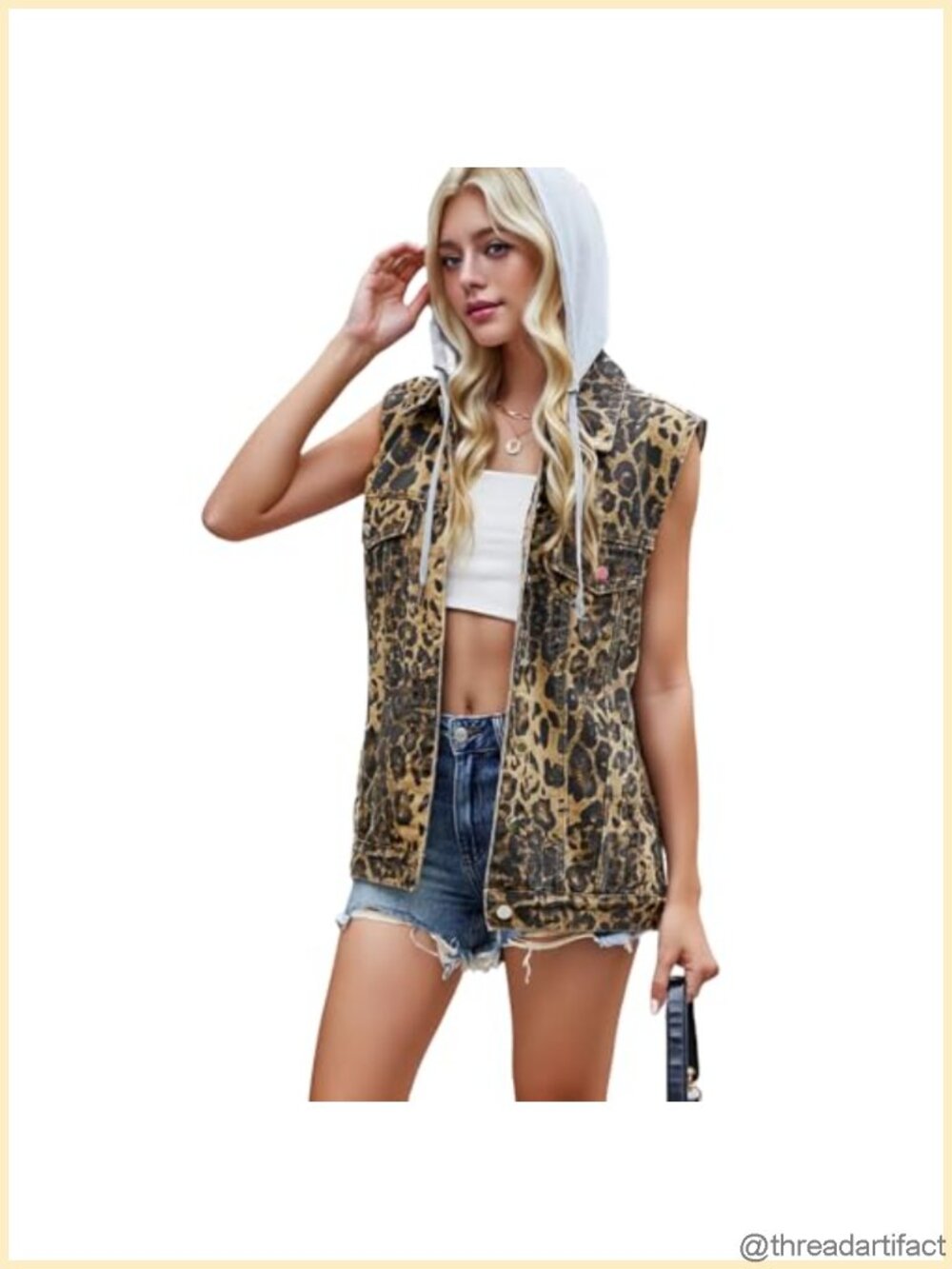 Oversized Denim Vest Sleeveless Button-Up Jean Jacket Distressed